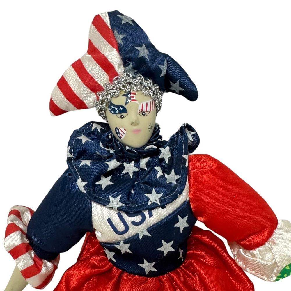 NWT Sugar Loaf Classiques Doll Harlequin Jester Porcelain 10" USA American‎ Flag